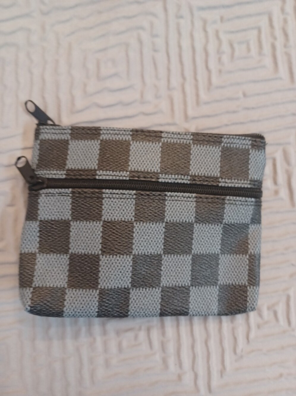 Checkerboard Zip Travel Pouch in Gray and Black
